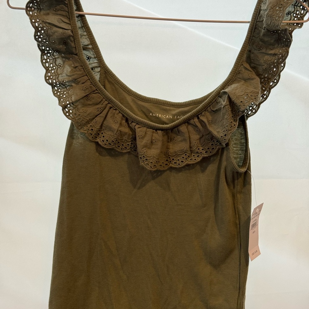 American Eagle Outfitters Khaki Lace Detail Tank Top